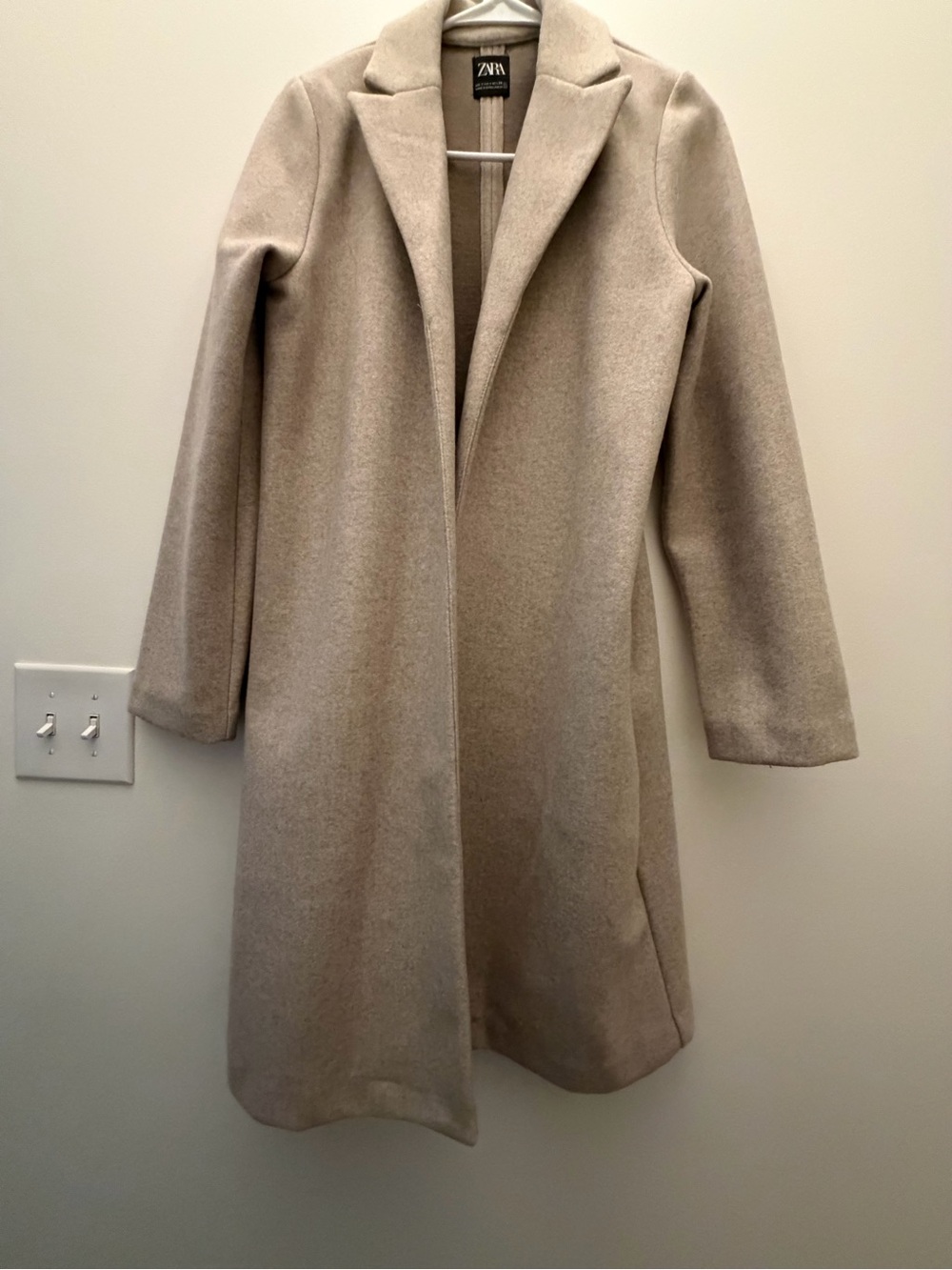 Zara Beige Long Wool-Blend Trench Coat
